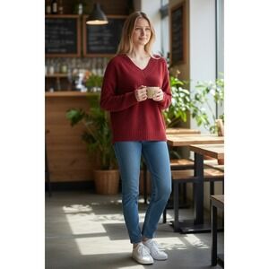 Laura Scott Woman Red Chenille V-Neck Sweater Plus Size 2X Soft Knit Pullover